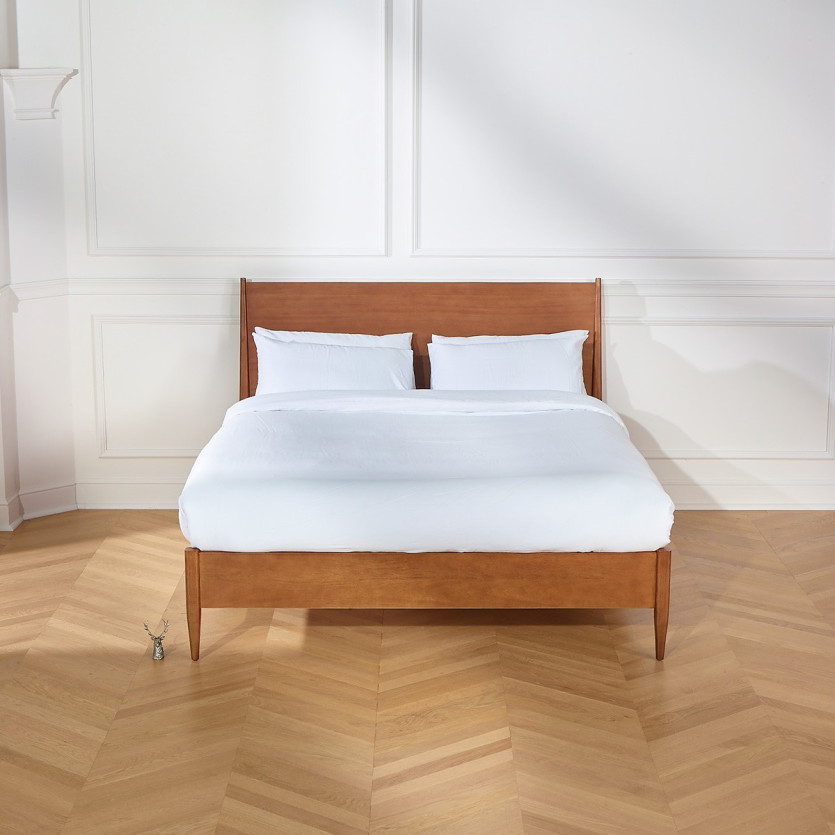 Cama de casal DALHIA - Estilo escandinavo em madeira, 150 x 200, tamanho inglês