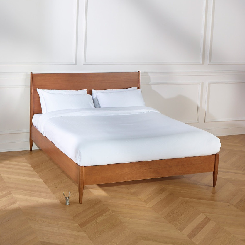Cama de casal DALHIA - Estilo escandinavo em madeira, 150 x 200, tamanho inglês