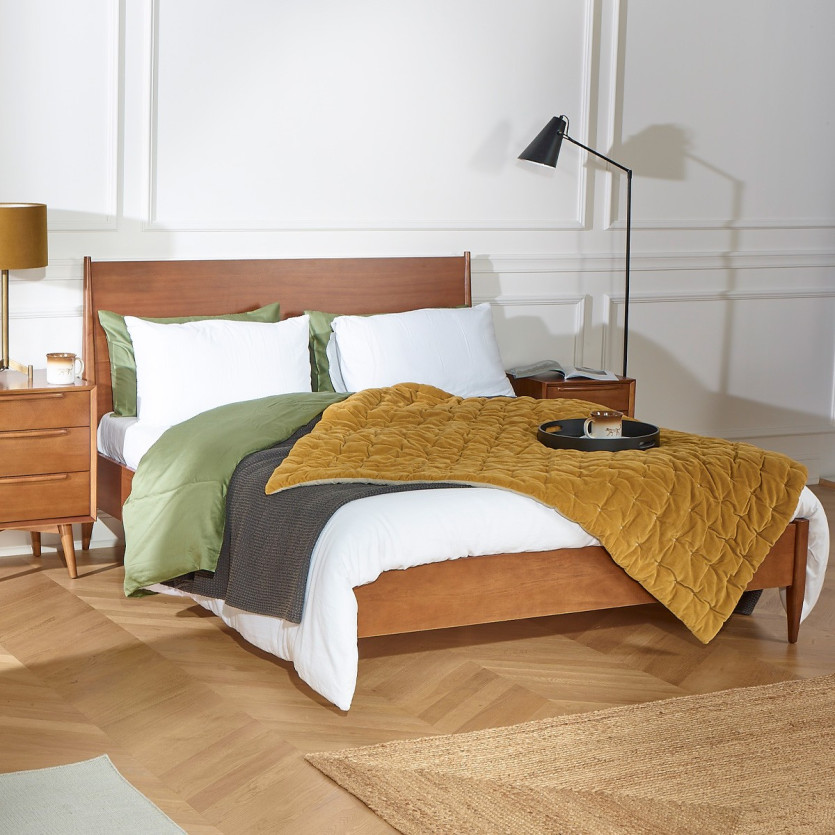 Cama de casal DALHIA - Estilo escandinavo em madeira, 150 x 200, tamanho inglês