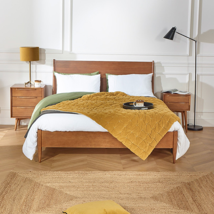 Cama de casal DALHIA - Estilo escandinavo em madeira, 150 x 200, tamanho inglês