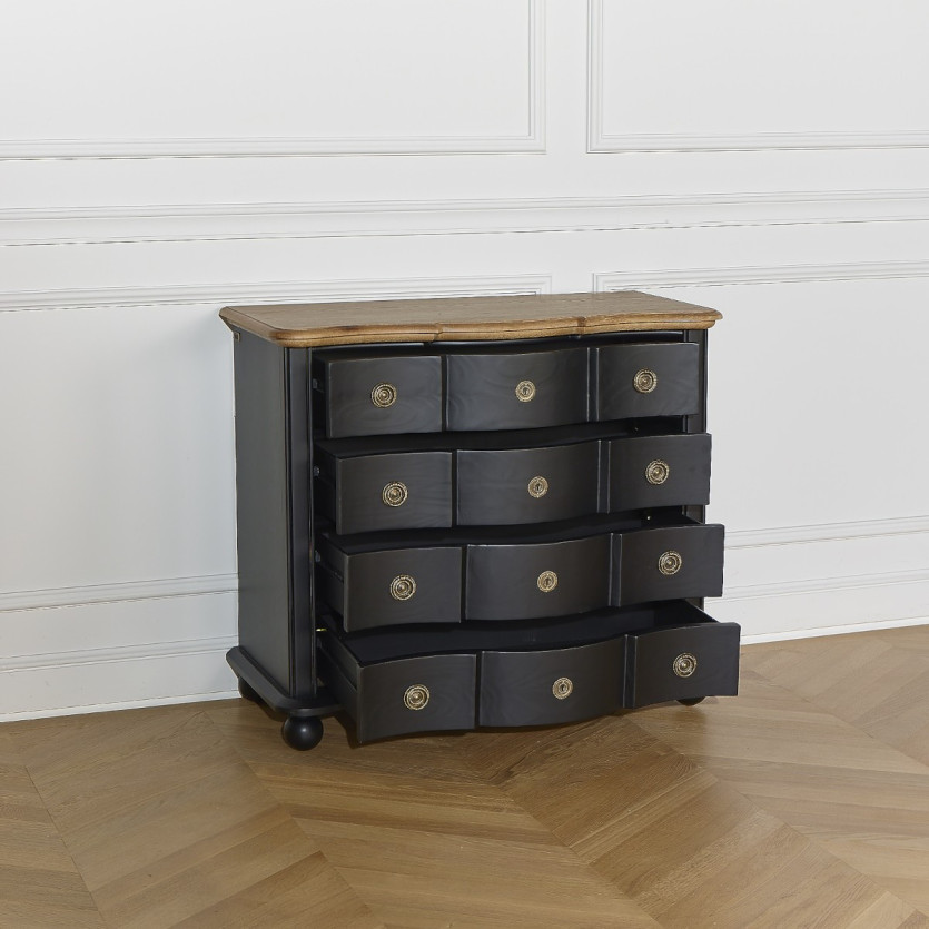 DIANA - Shabby-Chic-Kommode mit Eichenplatte, 4 Schubladen