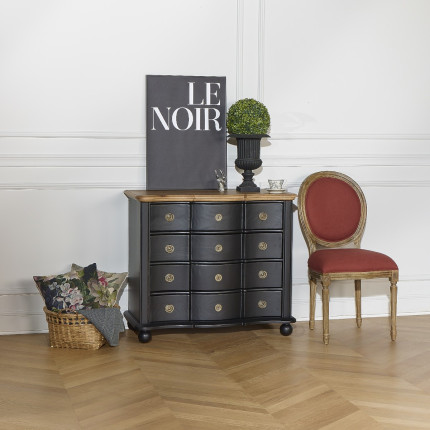 DIANA - Cassettiera nera in stile shabby chic, legno massello, 4 cassetti