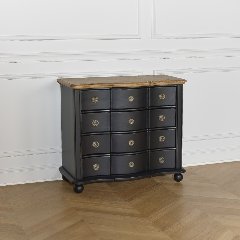 DIANA - Commode style shabby chic plateau en chêne, bois massif, 4 tiroirs