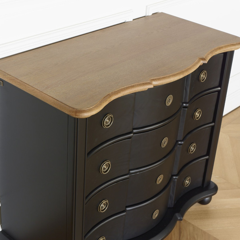 DIANA - Commode style shabby chic plateau en chêne, bois massif, 4 tiroirs