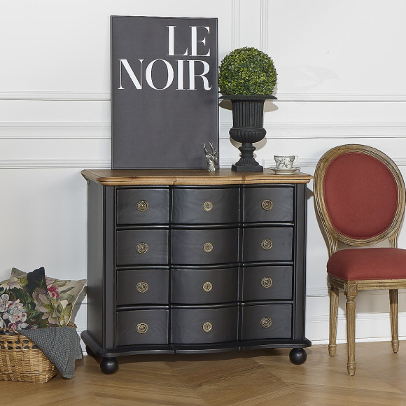 DIANA - Shabby chic stijl commode met eiken blad, 4 laden