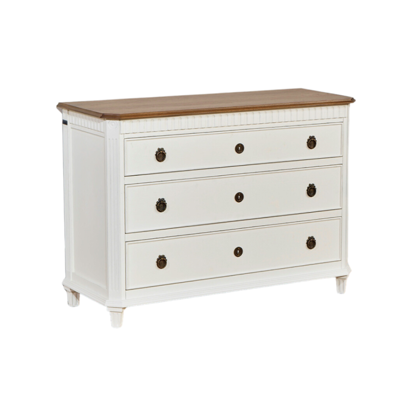 copy of HORACE dresser, oak top, 3 drawers, white