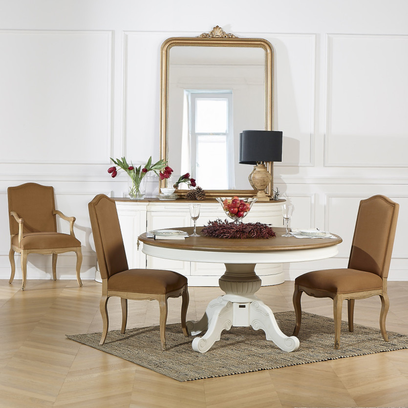 Lot de 2 chaises CONSTANCE PAUL - Style classique en velours et bois massif cerusé