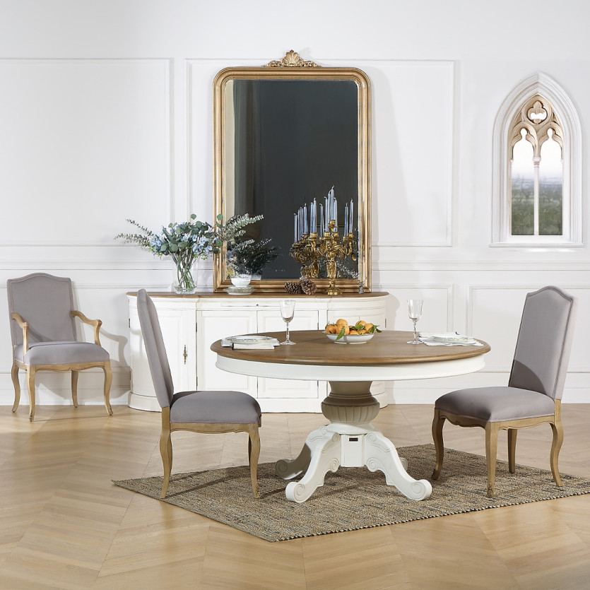 Cadeira de mesa CONSTANCE PAUL - Estilo Voltaire em veludo e madeira maciça cerusada