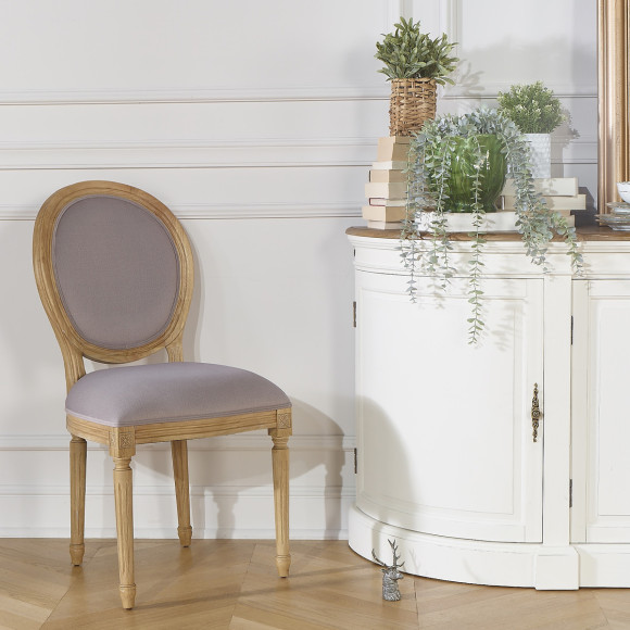 Set van 2 stoelen MEDAILLON PAUL - Shabby chic stijl in massief hout en fluweel effect stof