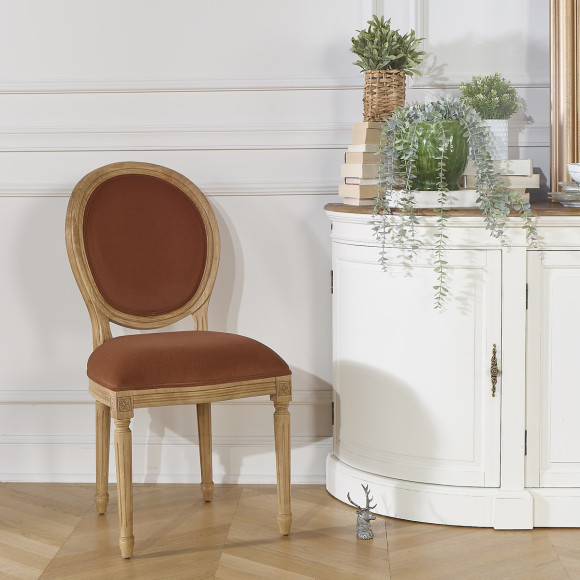 Juego de 2 sillas MEDAILLON PAUL - Estilo shabby chic en madera maciza y tela efecto terciopelo