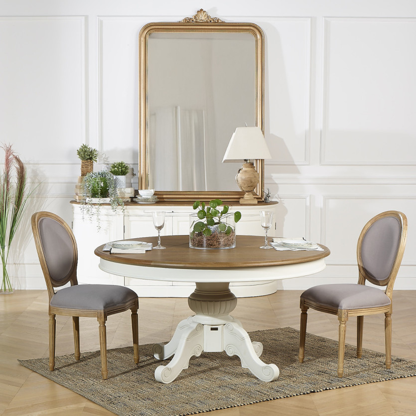 Set aus 2 Stühlen MEDAILLON PAUL - Shabby-Chic-Stil aus Massivholz und Samtstoff-Effekt