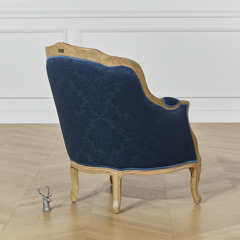 VICTOR NUIT DE CHINE - Fauteuil bergère style romantique en tissu imprimé fleuri bleu et bois massif, 1 place