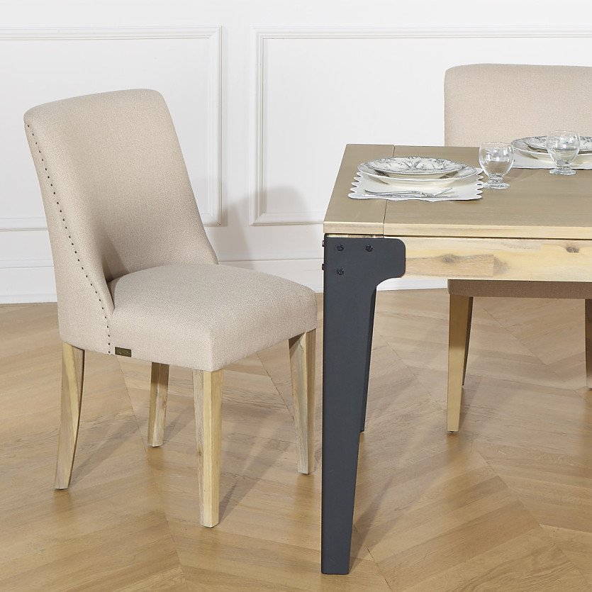 ENZO - Sedie in stile moderno in legno massiccio e tessuto color lino, set di 2