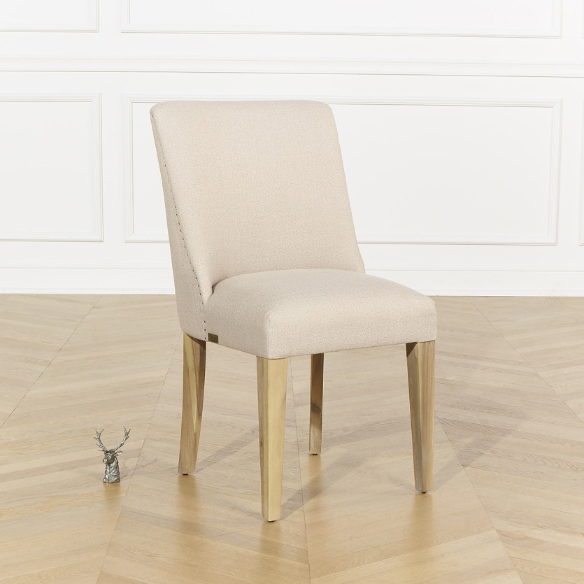 ENZO - Sedie in stile moderno in legno massiccio e tessuto color lino, set di 2