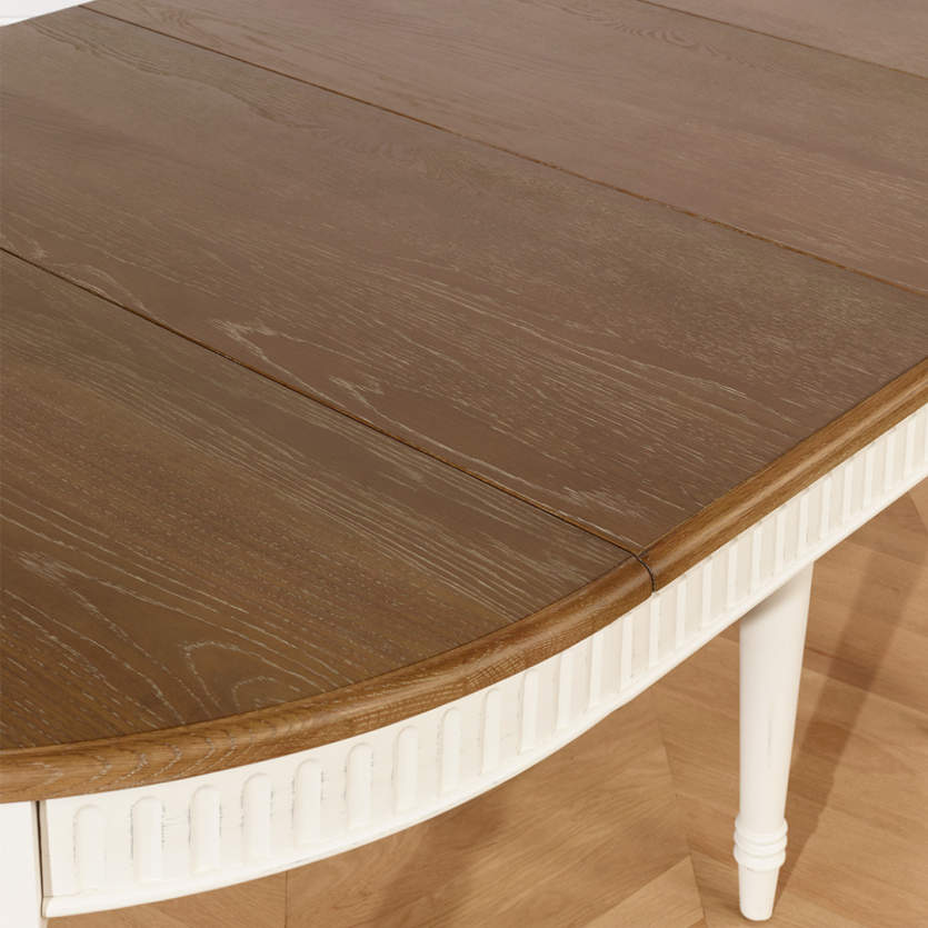 BERTRAND - Mesa de comedor extensible blanca de estilo shabby chic, de madera, 4/14 plazas