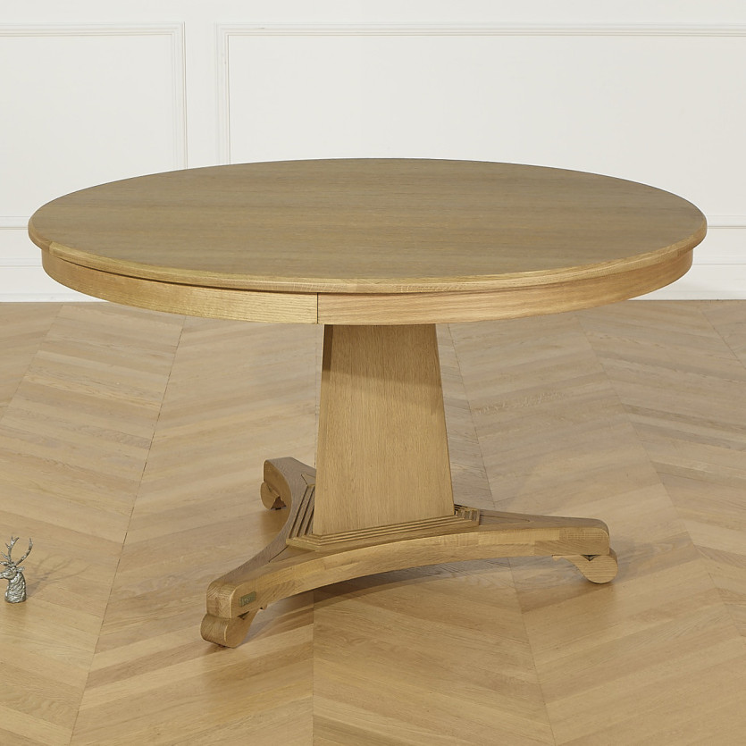 Table à manger ronde IRIS -  Style shabby chic, plateau en chêne, 4/6 couverts