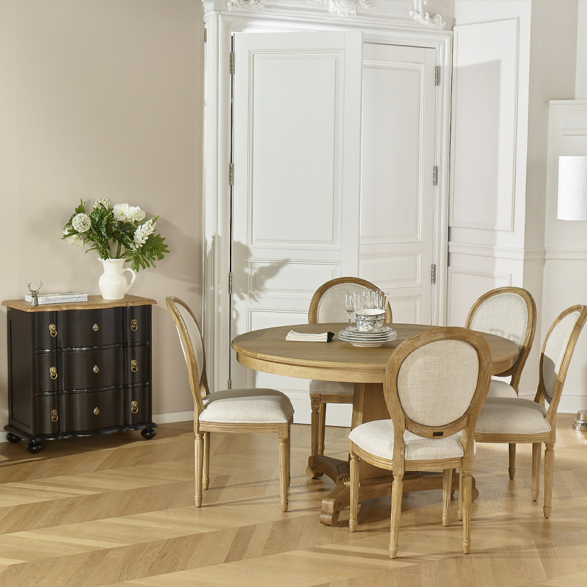 Runder Esstisch IRIS - Shabby Chic Stil, Eichentischplatte, 4/6 Gedecke