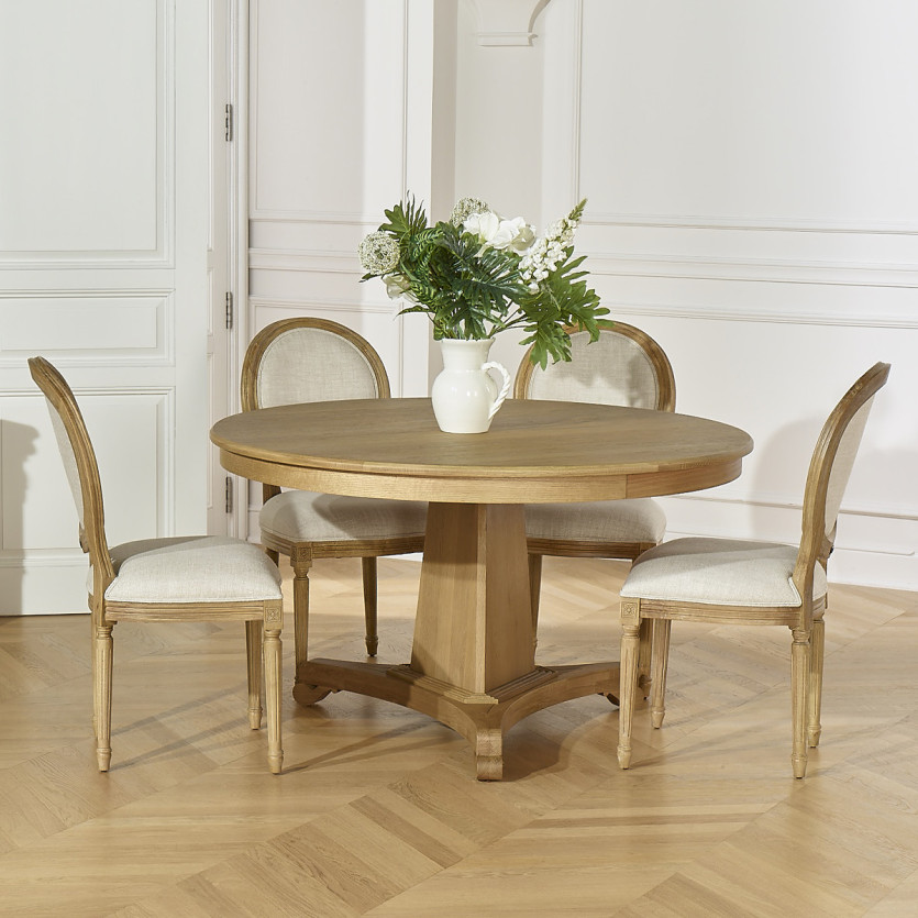 Tavolo da pranzo rotondo IRIS - Stile shabby chic, piano in rovere, 4/6 coperti