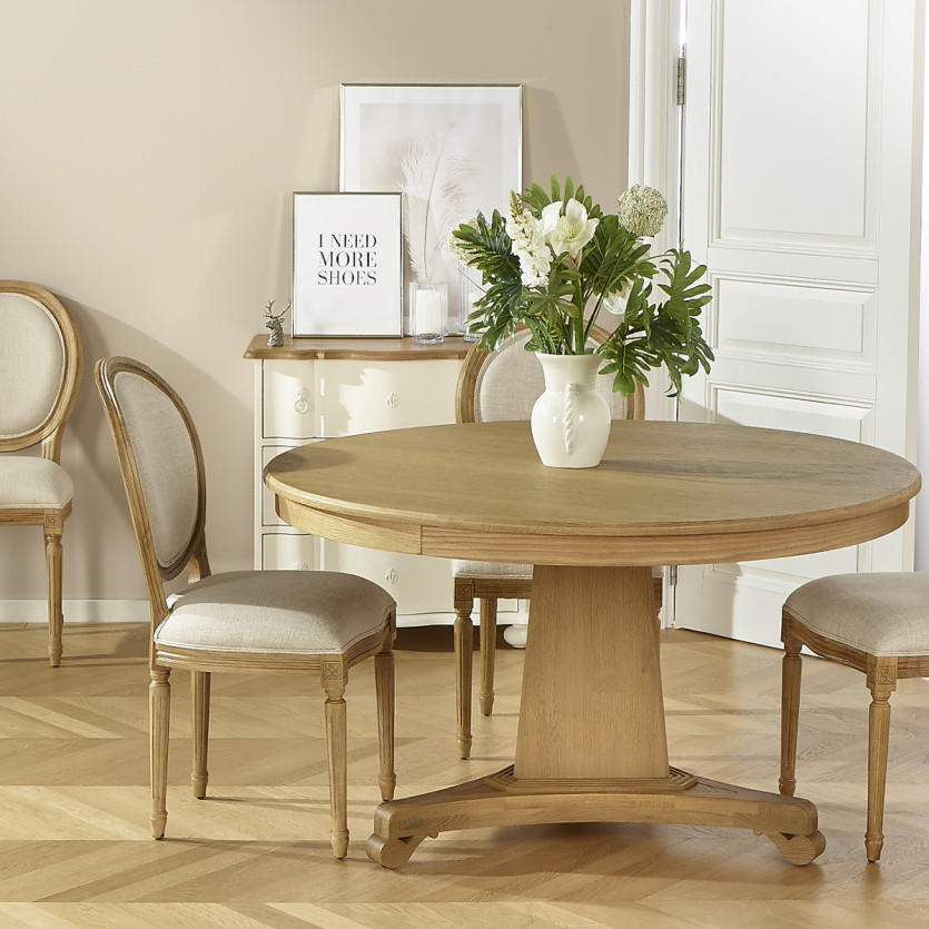 IRIS Round Dining Table - Shabby Chic Style, Oak Top, 4/6 Seats