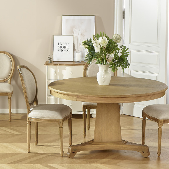Ronde eettafel IRIS - Shabby chic stijl, blad van eikenhout, 4/6 couverts