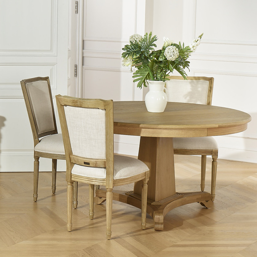 IRIS Round Dining Table - Shabby Chic Style, Oak Top, 4/6 Seats