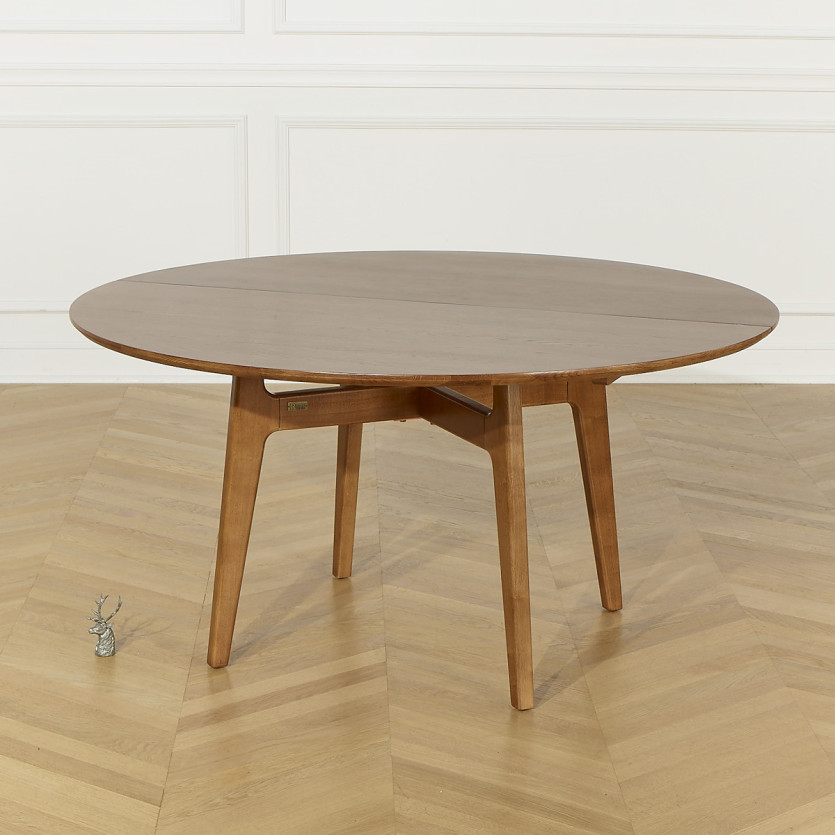 Mesa de comedor redonda LEA - Estilo escandinavo, patas de madera maciza, 6/8 personas