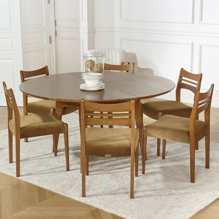 Tavolo da pranzo rotondo LEA - Stile scandinavo, gambe in legno massello, 6/8 persone