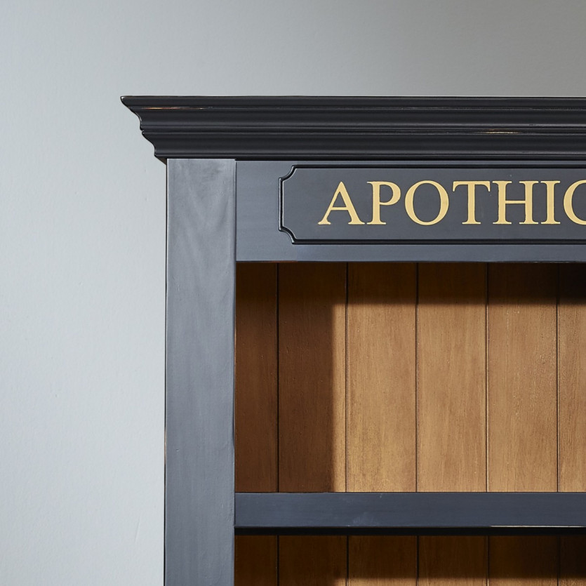 GASPARD Library - Classic wooden style, antiqued finish, 2 doors, 4 shelves, 1 drawer