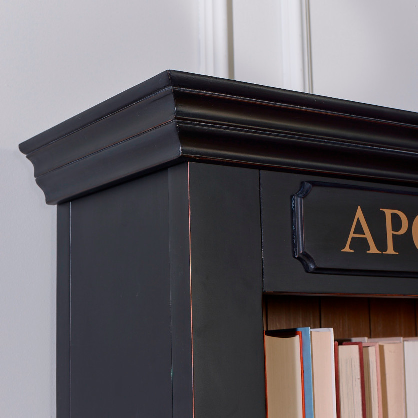 Biblioteca GASPARD - Estilo clásico en madera maciza, pátina antigua, 2 puertas, 4 estantes, 1 cajón