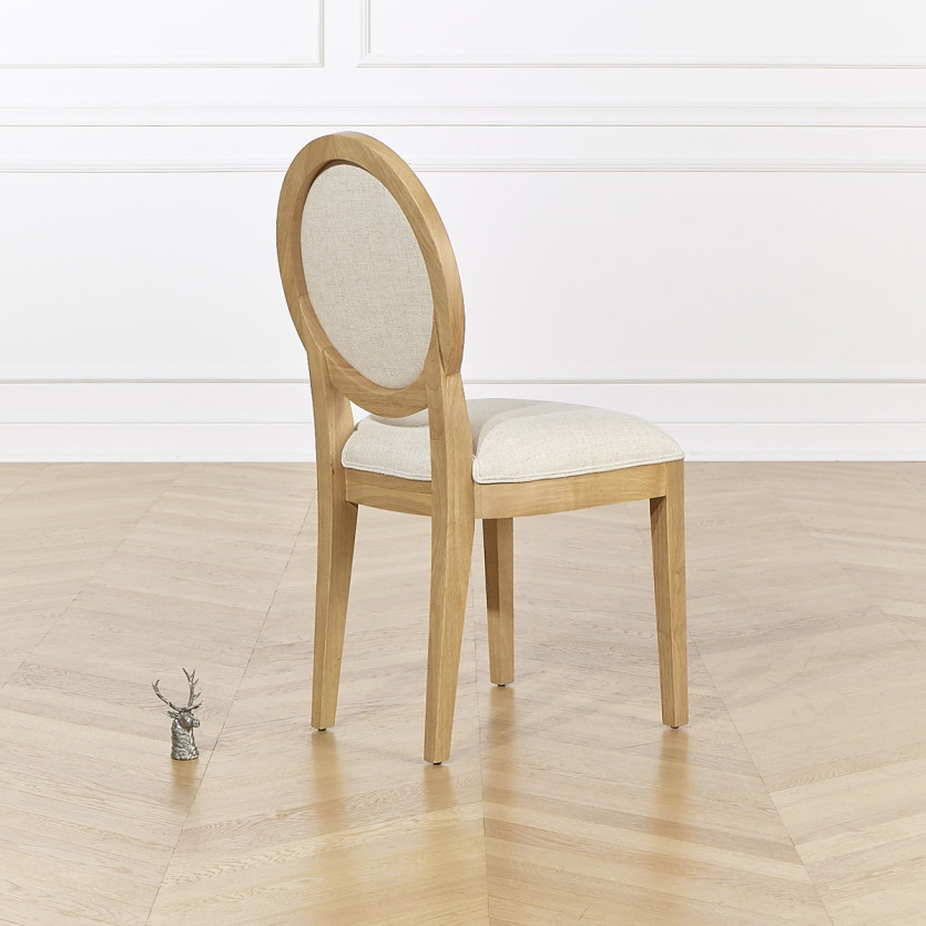 Lot de 2 chaises TENNESSEE -  Médaillon moderne en hévéa et tissu effet lin