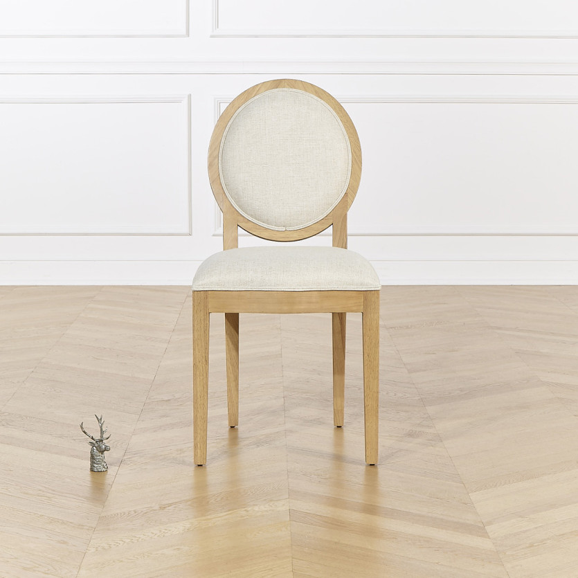 Lot de 2 chaises TENNESSEE -  Médaillon moderne en hévéa et tissu effet lin