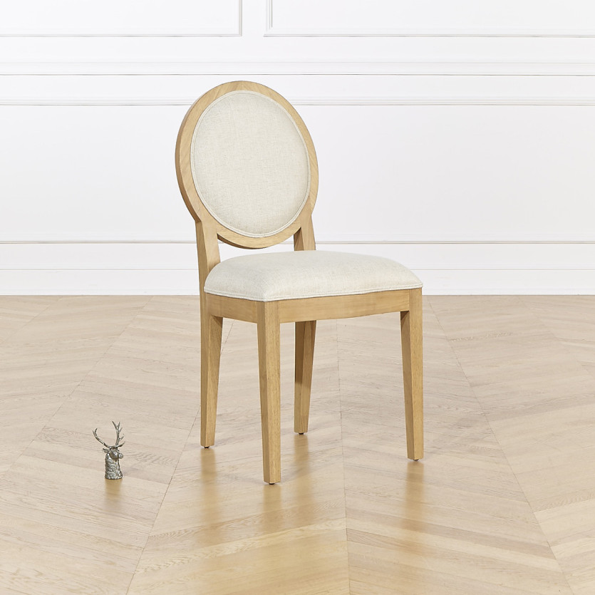 Set von 2 Stühlen TENNESSE - Moderner Medaillon aus Gummibaumholz und Leinenoptik-Stoff