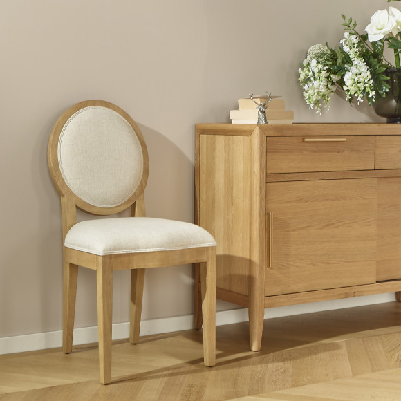 Set van 2 TENNESSEE stoelen - Moderne medaillon in rubberhout en stof met linnen effect.