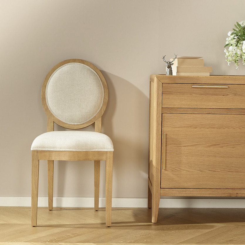Lot de 2 chaises TENNESSEE -  Médaillon moderne en hévéa et tissu effet lin
