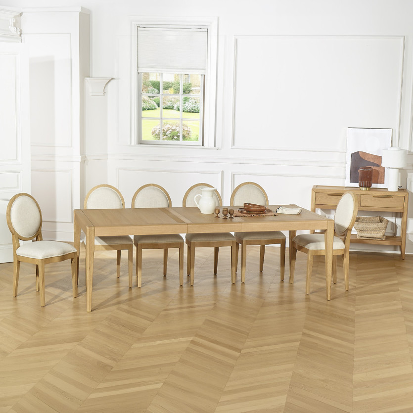 Lot de 2 chaises TENNESSEE -  Médaillon moderne en hévéa et tissu effet lin