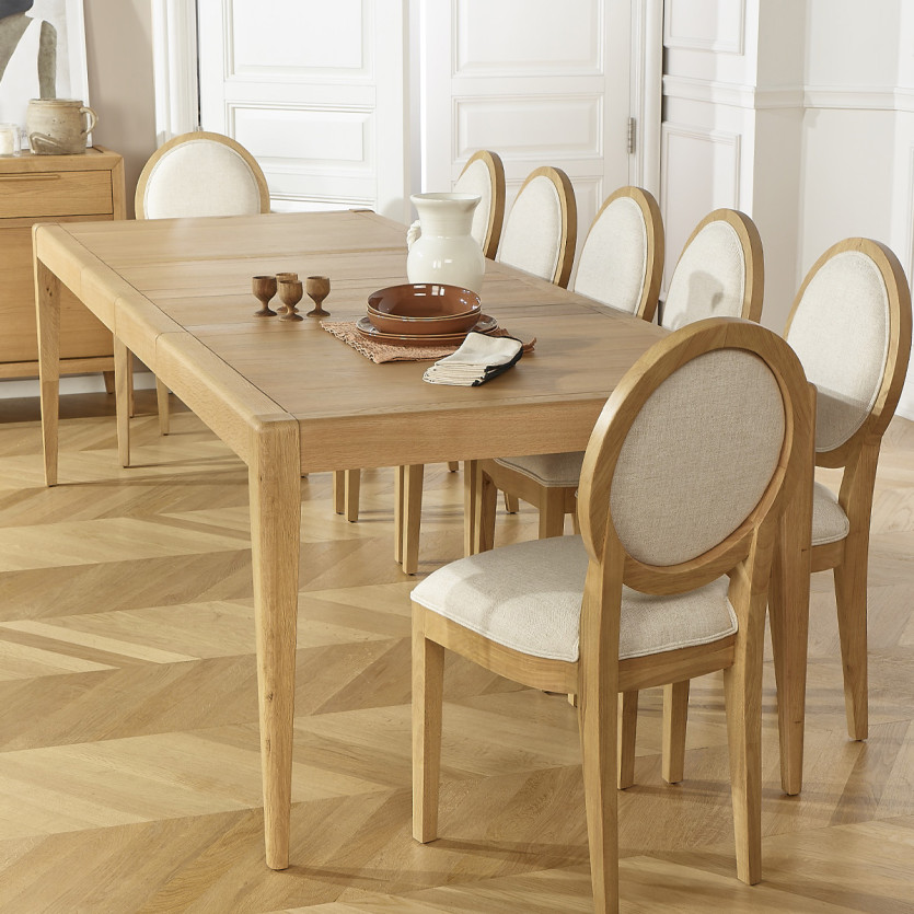 Lot de 2 chaises TENNESSEE -  Médaillon moderne en hévéa et tissu effet lin