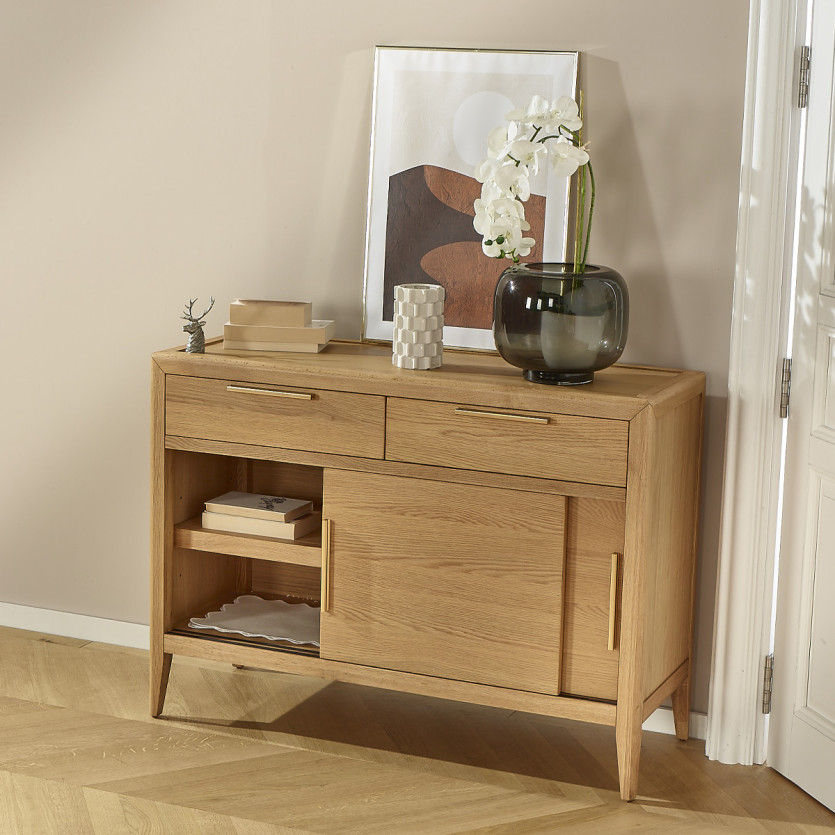 Petit buffet TENNESSEE - Style contemporain en chêne, 2 portes, 2 tiroirs