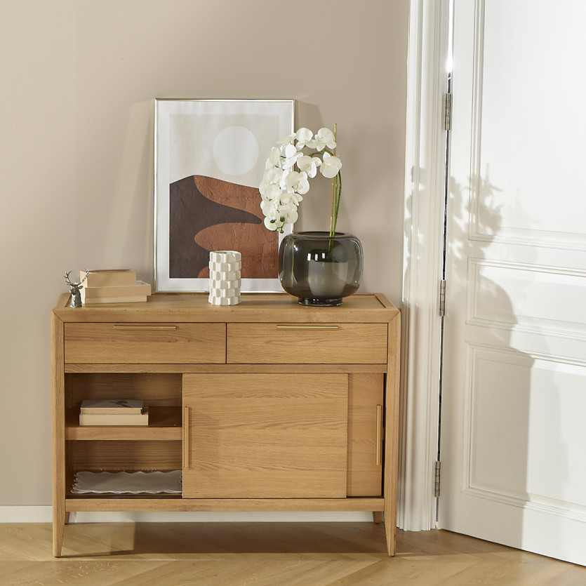 Petit buffet TENNESSEE - Style contemporain en chêne, 2 portes, 2 tiroirs