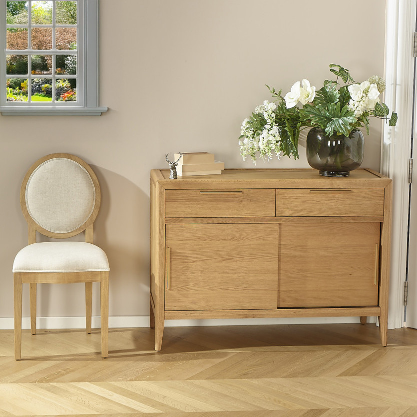Petit buffet TENNESSEE - Style contemporain en chêne, 2 portes, 2 tiroirs