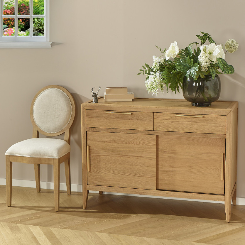 Petit buffet TENNESSE - Style contemporain en chêne, 2 portes, 2 tiroirs