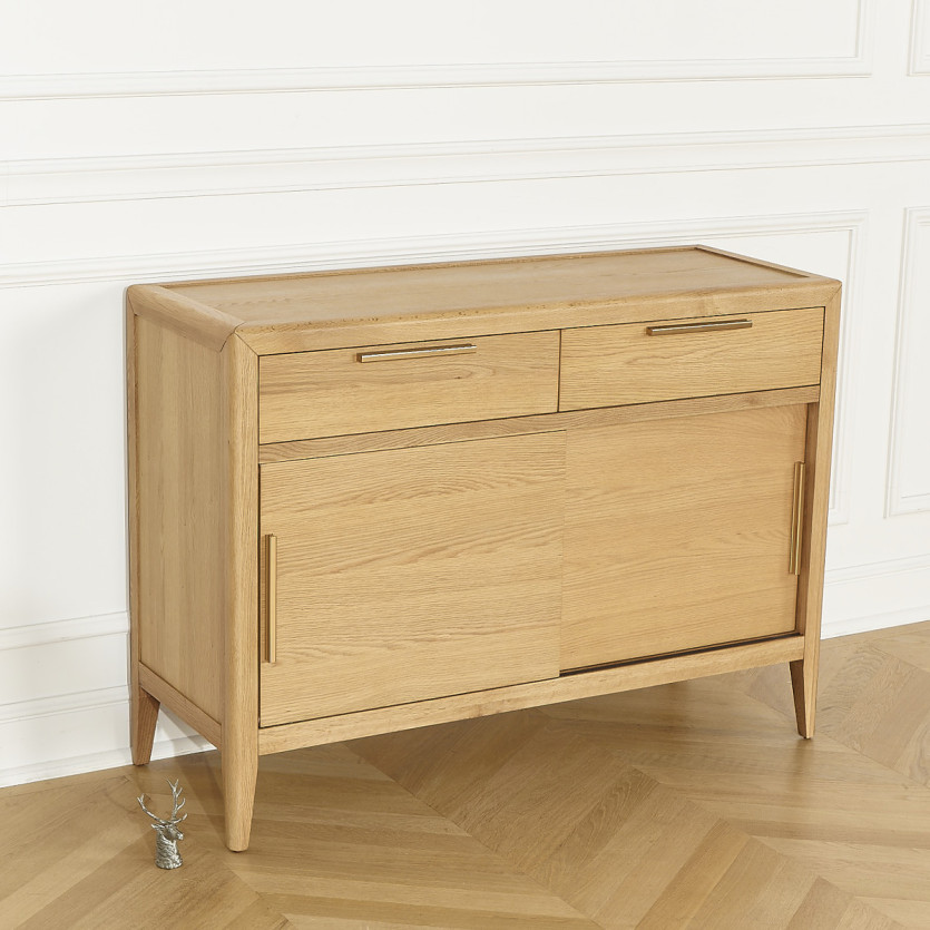 Petit buffet TENNESSEE - Style contemporain en chêne, 2 portes, 2 tiroirs