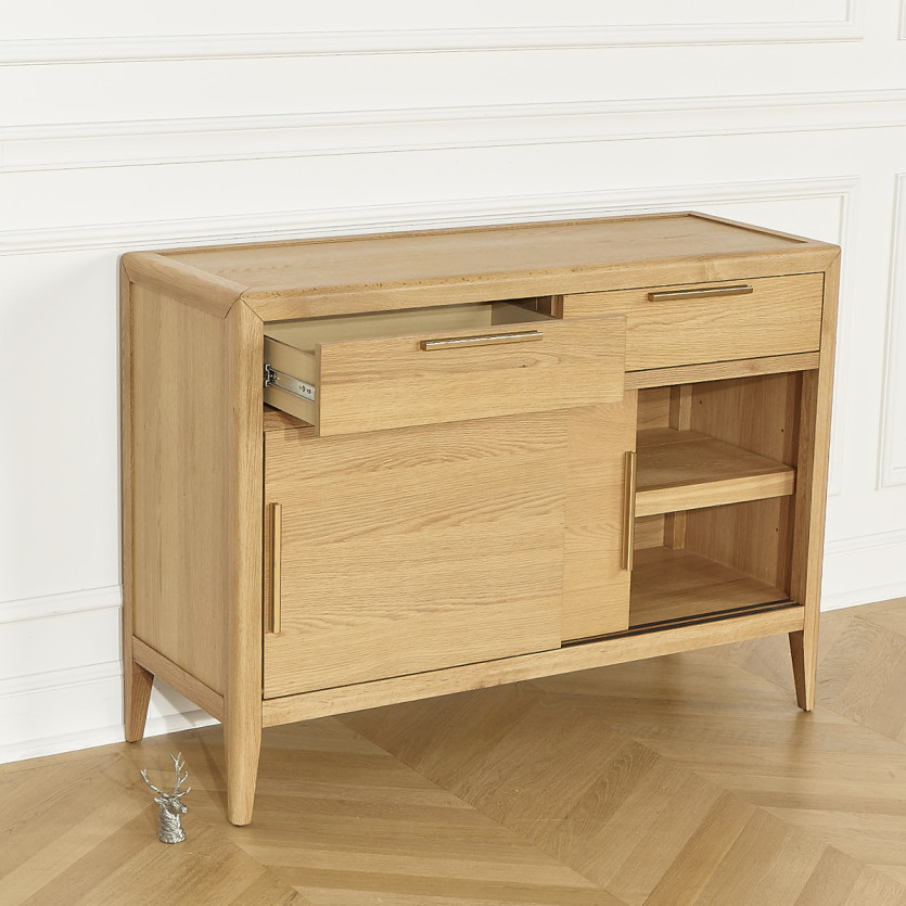 Petit buffet TENNESSE - Style contemporain en chêne, 2 portes, 2 tiroirs