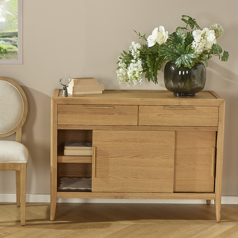 Petit buffet TENNESSEE - Style contemporain en chêne, 2 portes, 2 tiroirs