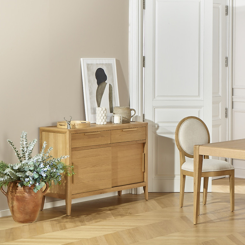 Petit buffet TENNESSE - Style contemporain en chêne, 2 portes, 2 tiroirs