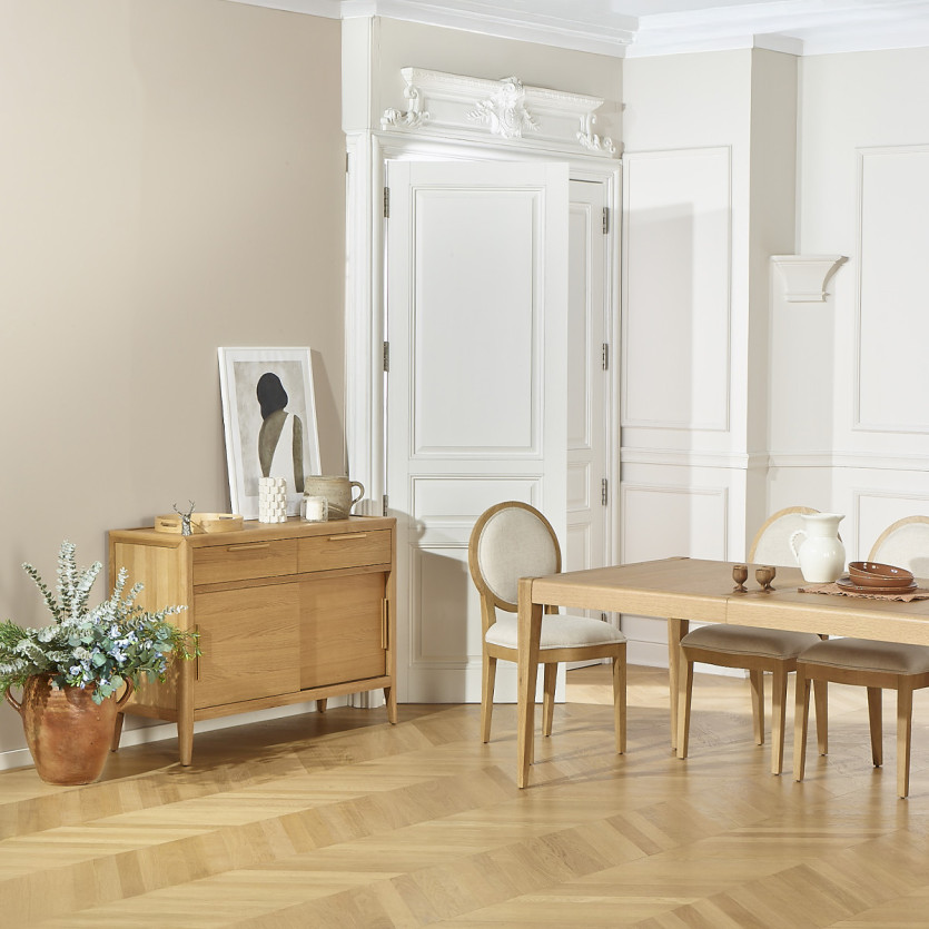 Petit buffet TENNESSEE - Style contemporain en chêne, 2 portes, 2 tiroirs