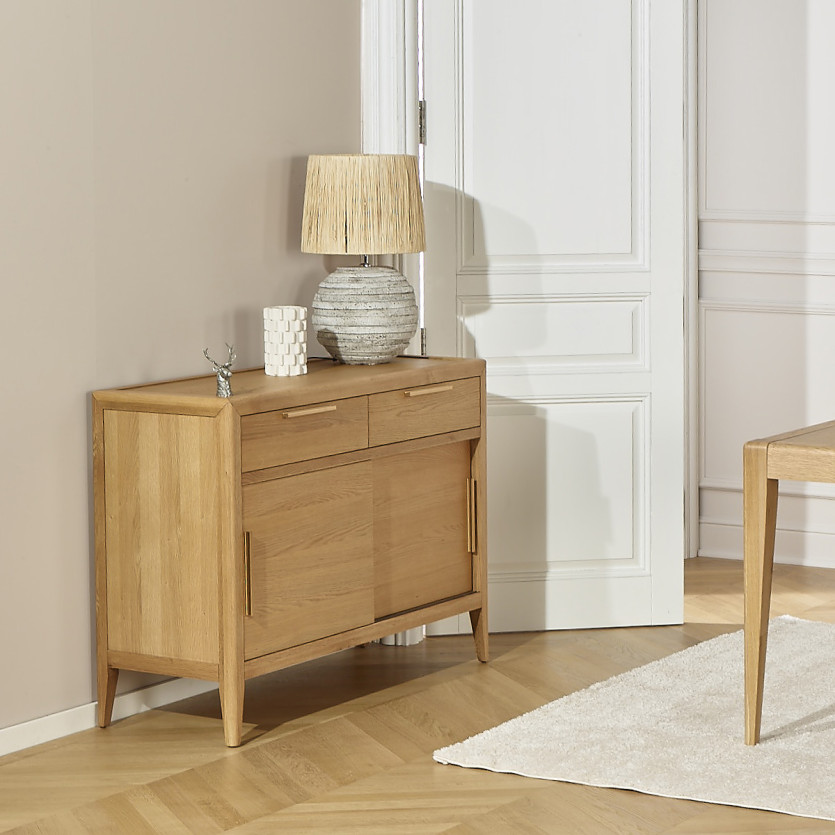 Petit buffet TENNESSEE - Style contemporain en chêne, 2 portes, 2 tiroirs