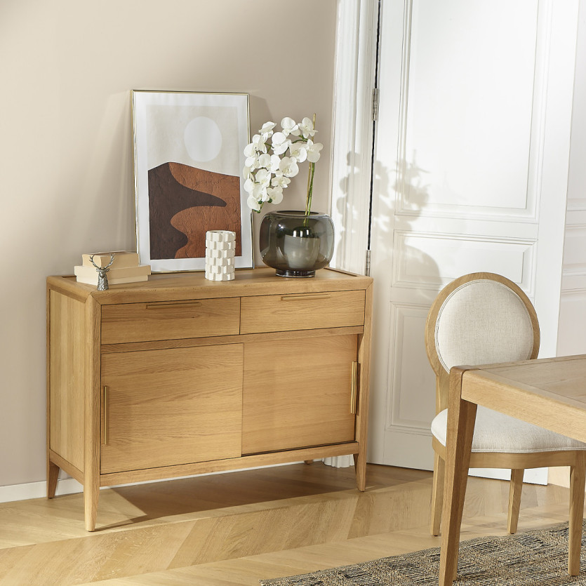 Petit buffet TENNESSEE - Style contemporain en chêne, 2 portes, 2 tiroirs