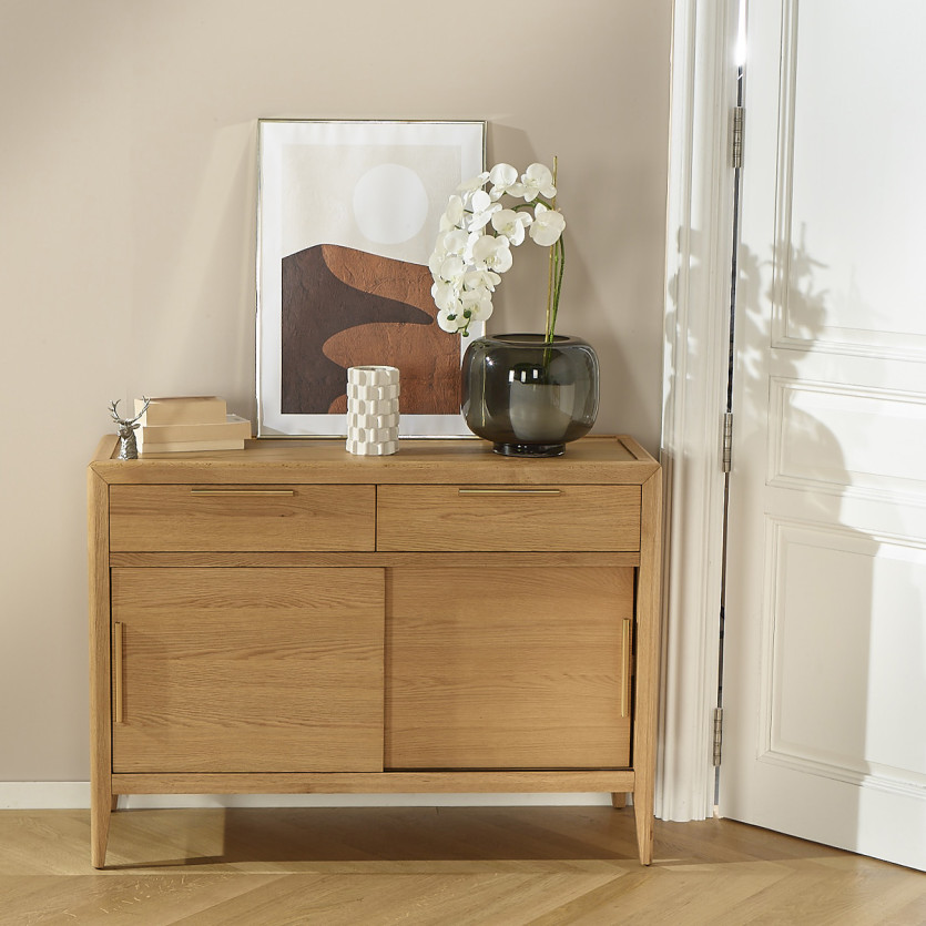 Petit buffet TENNESSEE - Style contemporain en chêne, 2 portes, 2 tiroirs