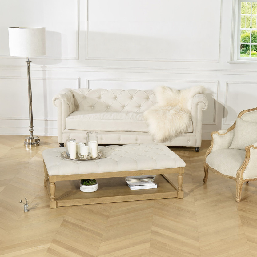 Couchtisch NOAH - Shabby-Chic-Stil, gepolsterte Stoffplatte