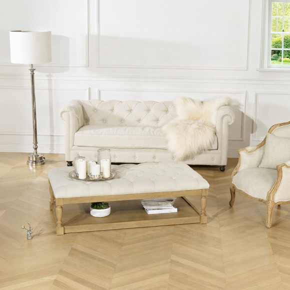 Couchtisch NOAH - Shabby-Chic-Stil, gepolsterte Stoffplatte